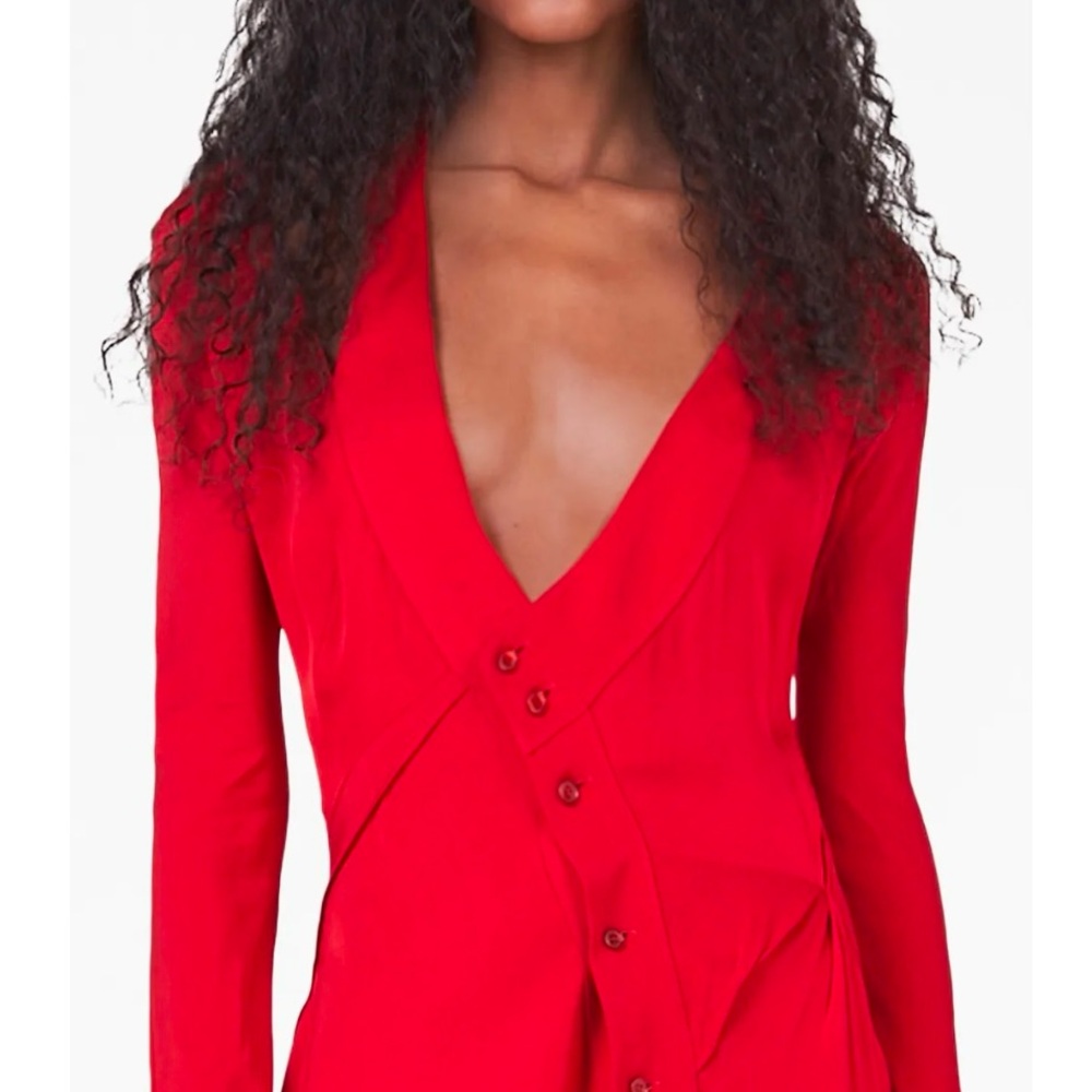 Vibrant Red Button-Up Dress